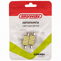 Автолампа диод T11(C5W) 12V 42 SMD диода 1-конт 39мм Белая SKYWAY Салон, номер комплект 2 шт